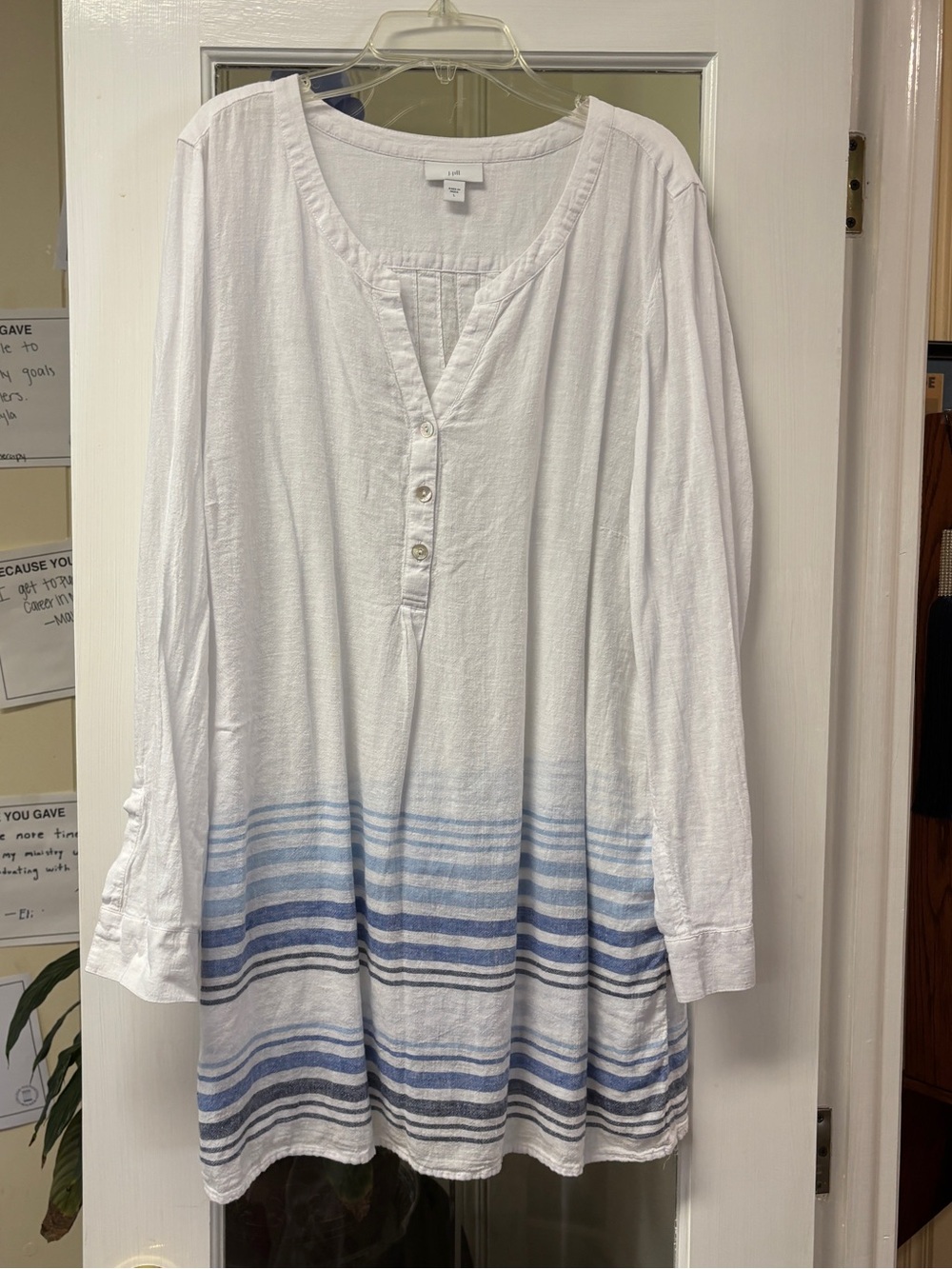 J. Jill White Lightweight Linen Viscose Long Sleeved Tunic Top L